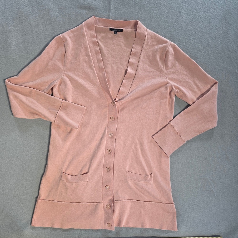 Anne Klein Coquette Longline Button Front Cardigan XL Cotton Modal Pink Peach